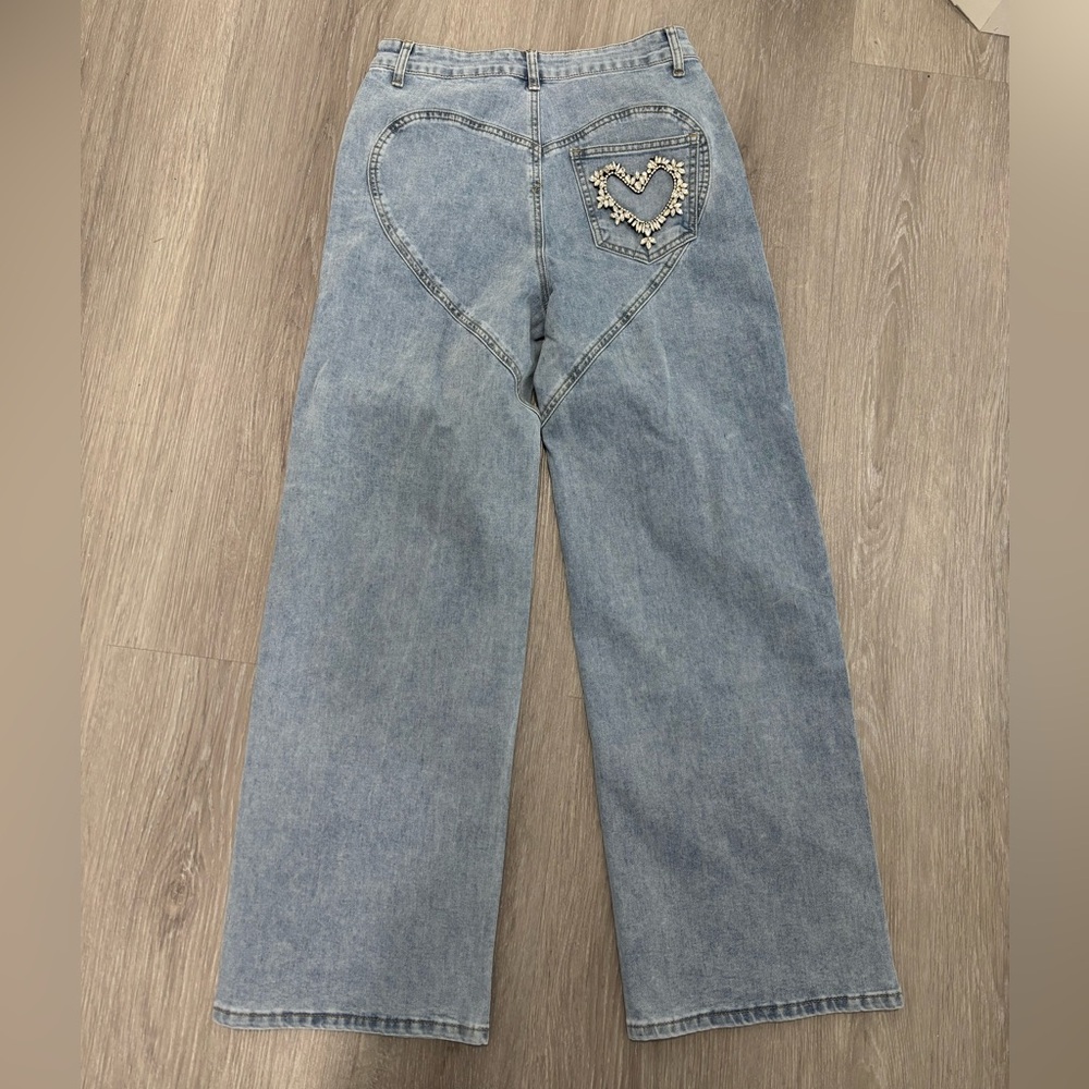 Ultra High Rise Wide Leg Rhinestone Stretch Jean - Picture 3 of 9